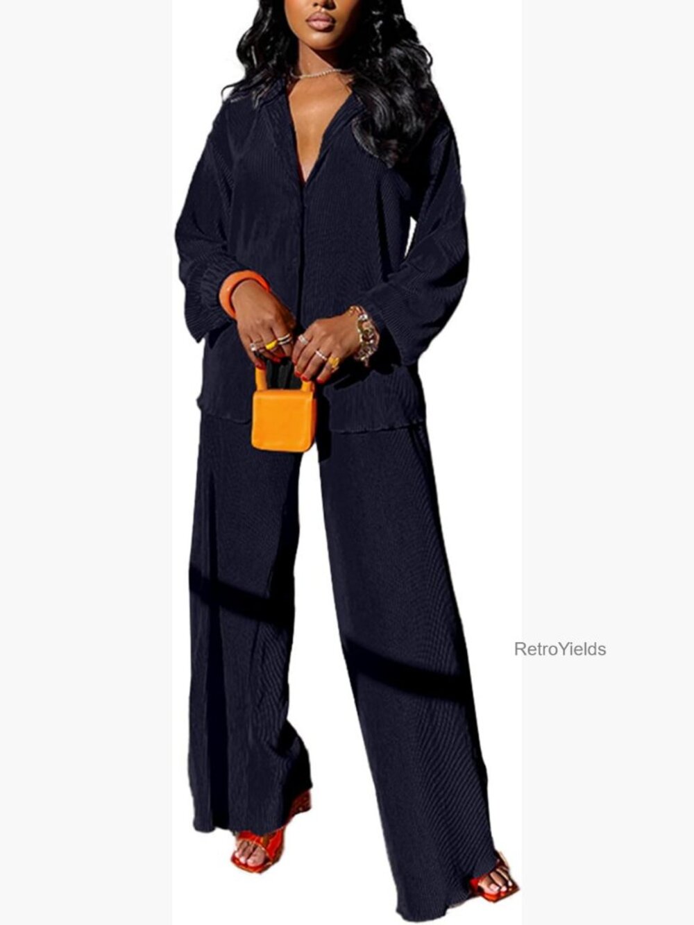 2 Piece Linen Blend Button Down Top + Wide Leg Pants Set